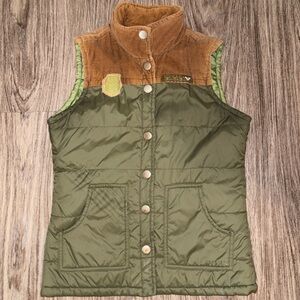 Vintage Roxy Green and Brown Quilted Vest - M